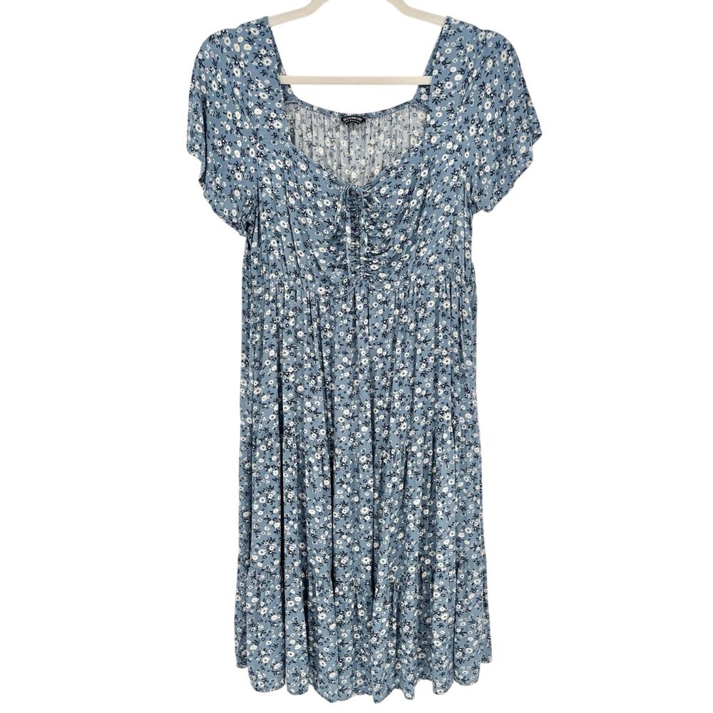 Bloomchic Ditsy Floral Tie Front Blue Midi Dress Size 18/20 - Picture 4 of 8